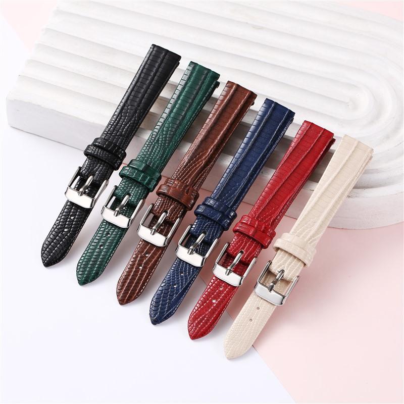 Leather Strap 8mm 10mm 12mm 14mm 16mm Universal Smartwatch wristband Lizard Fashion Slim Watchband correa for Men Women Bracelet
