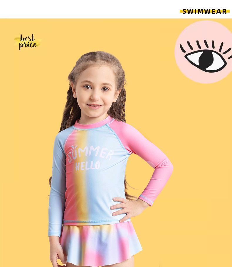 Girl's Gradient Long-Sleeve Two-Piece Swimsuit Set (2025)