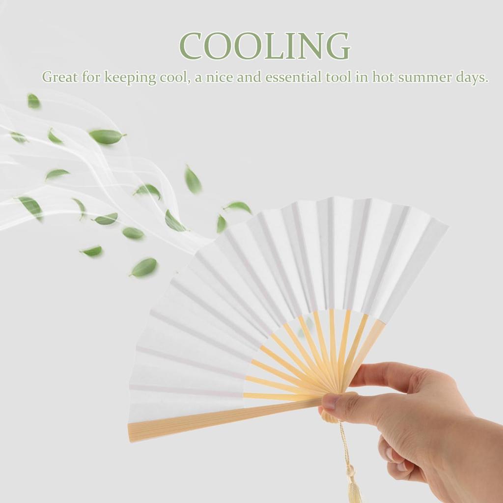 Ibasenice Mini Folding Fans, Set of 4, Foldable Handheld Paper Fans, Plain White, Lightweight and Compact, 9.8 Inch, Perfect for Doll Photography