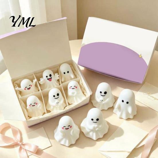 Cute PVC Halloween Ornaments 6Pcs Ghost Figurine, Pen Holder, Miniature Desk Decor, Funny Holiday Gifts for Coworkers Pencil Stand Ornament, Creative