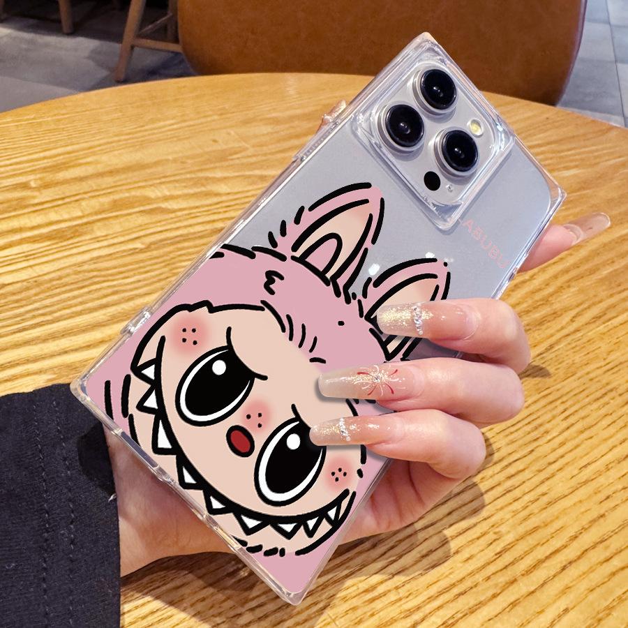 Creative Cartoon Cute No Falling Behind 14 Plus 13 Pro Max 12 11 Rectangular Right Angled Straight 15 Transparent Phone Case for Iphone 16 Promax
