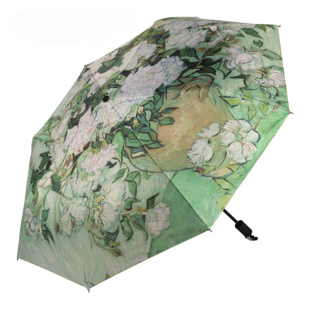 Van Gogh Oil Painting Automatic Umbrella Small Fresh Vinyl Umbrella Oil Painting Automatic Windproof Wind Resistant Sun Folding