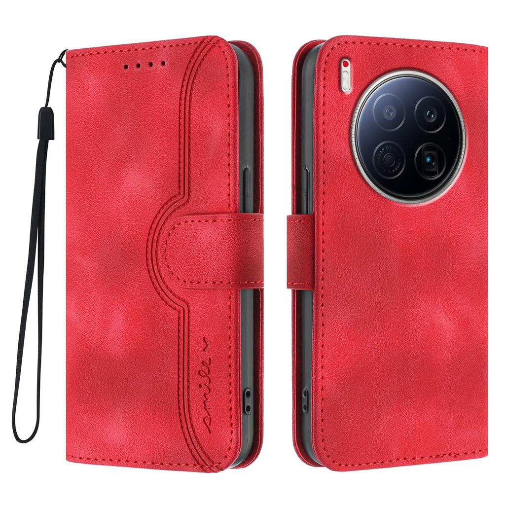 For TECNO Camon 40 Premier 5G Leather Case Wallet Stand Smile Imprinted Phone Cover with Strap