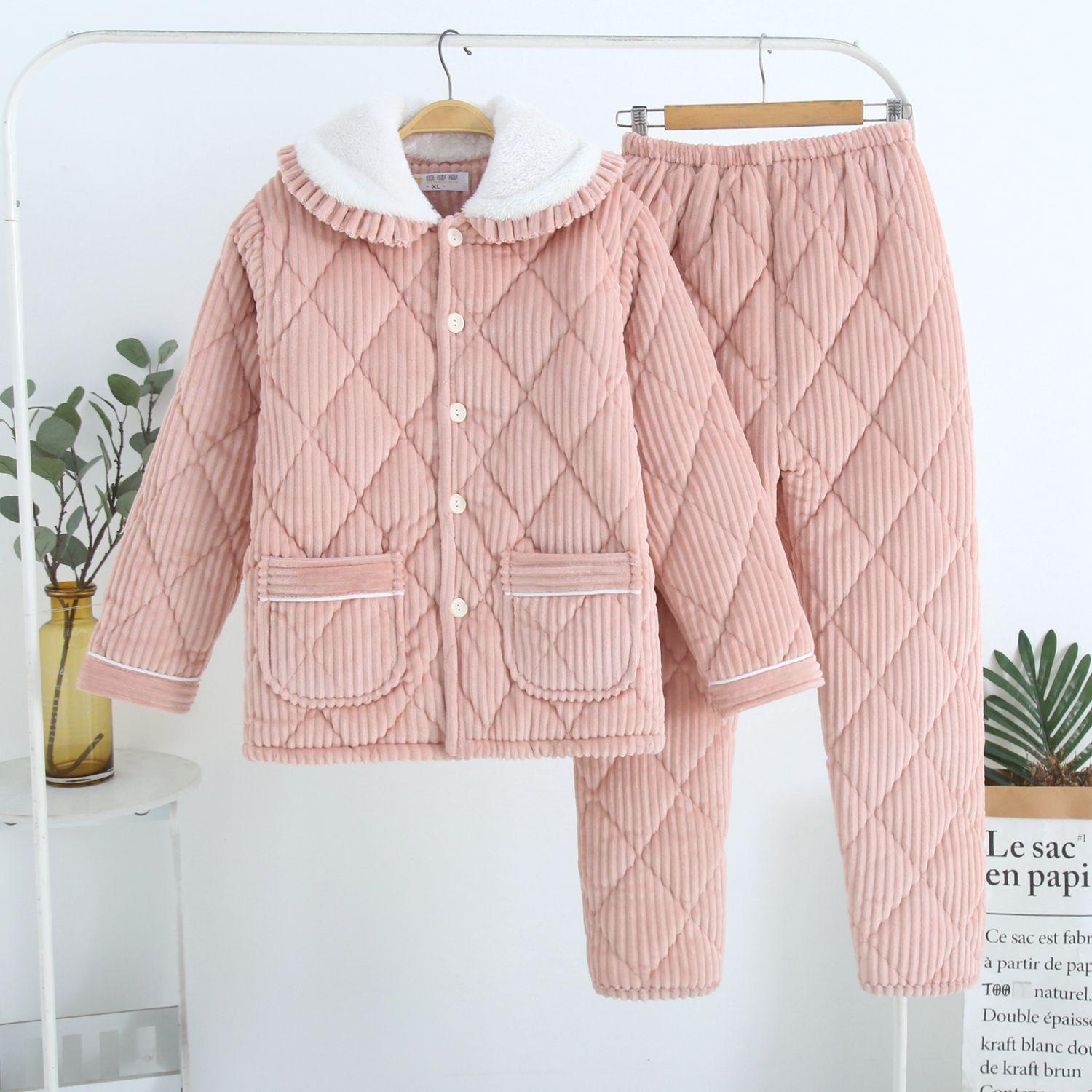 

Коралловая бархатная трехслойная стеганая куртка, женские пижамы на осень и зиму, утепленная бархатом, теплая зимняя фланелевая домашняя одежда XXL