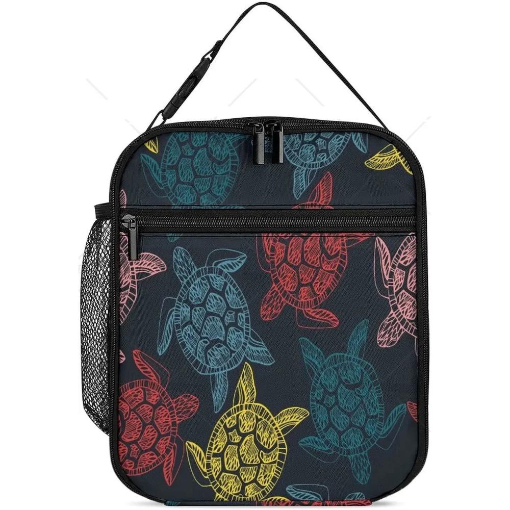 Sea Turtle Lunch Bag Insulated Lunch Bag Colorful Sea Animal Lunch Bag for Women Men Reusable Portable Lunchbox with Zipper