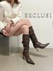 Fashion Pointed Toe Women Knee High Boots Black Brown White Winter Knight Botas Thin High Heels Shallow Slip On Party Chelsea Botas 39