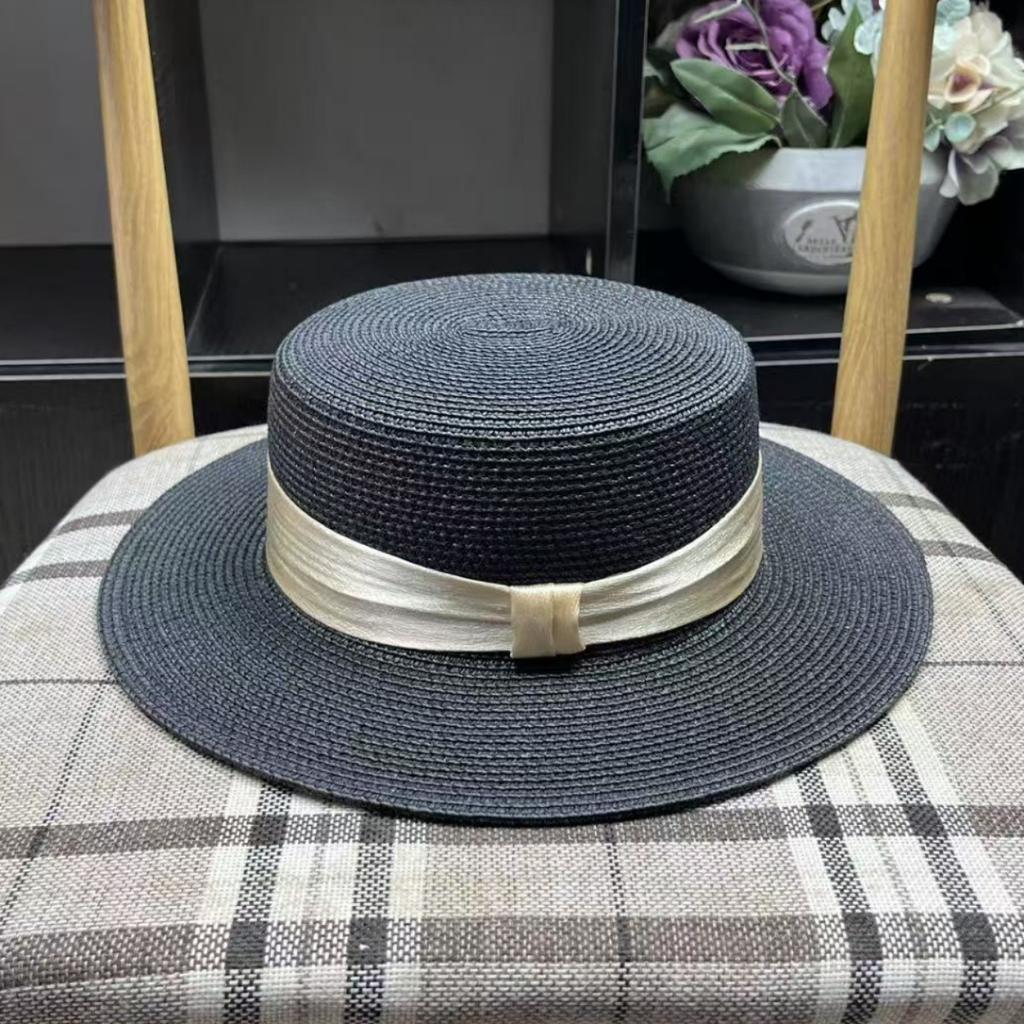 Hepburn French Flat Top Straw Hat Women's Seaside Vacation Visor Breathable Sunscreen Hat