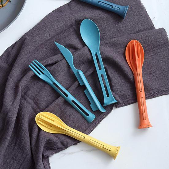 Yousheng 3-In-1 Portable Cutlery Set with Fork Spoon Cutter Food Grade Reusable Outdoor Camping Picnic Hiking Travel Nesting Flatware Utensils Kit