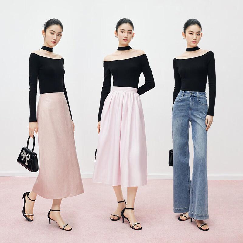 Mandy Zhang French Elegant Off-Shoulder Long Sleeve Knit Top