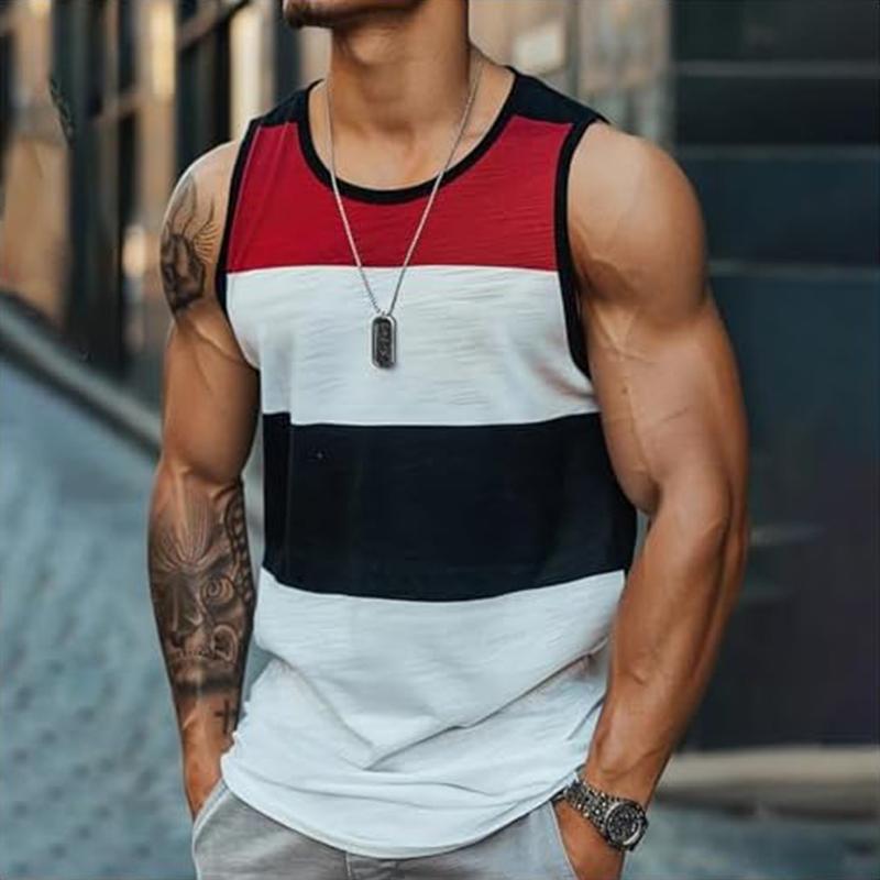 Vintage Striped Graphic Tank Tops For Men Retro Street Casual Summer Sleeveless 3D Print Vest Loose O Neck Quick Dry Sports Tops