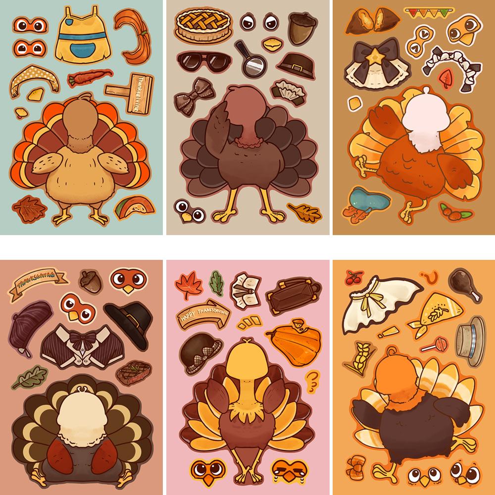 8 Cartoon Thanksgiving Turkey Collage Stickers Handicraft Waterproof Package Decorative Stickers DIY
