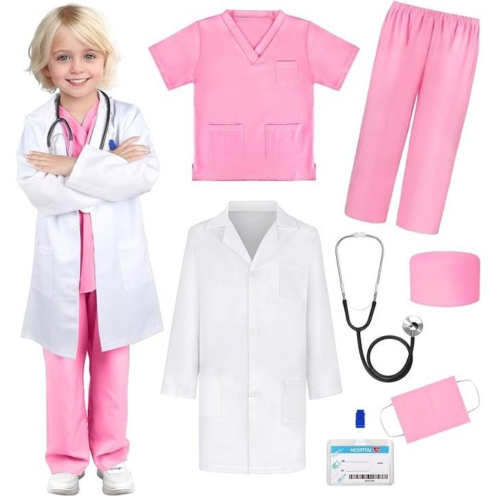 Kids Doctor Toy Set with Stethoscope Soft Fabric Realistic Pretend Play for Children 3-4 Years 110cm White/Pink