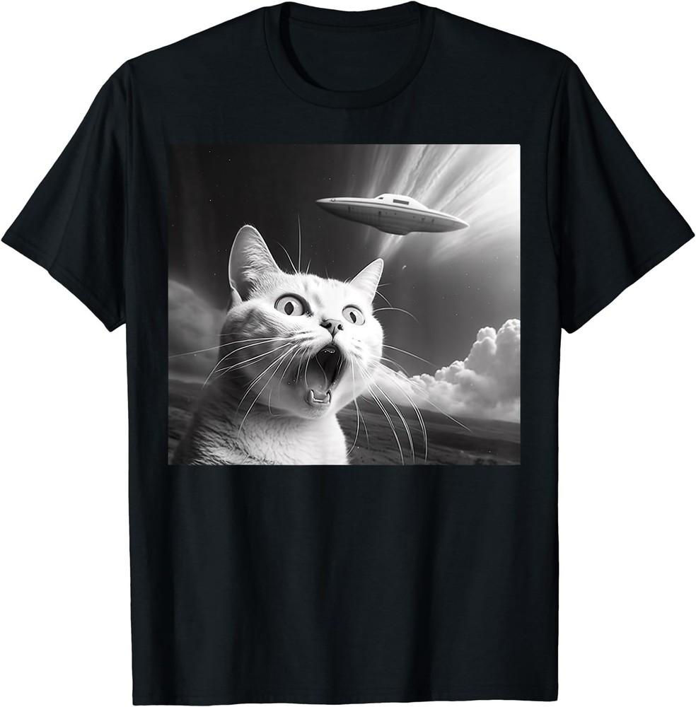 2025/Инопланетный НЛО Забавная Кошка Неизвестное Похищение Котенок Унисекс Футболка Унисекс Футболка L