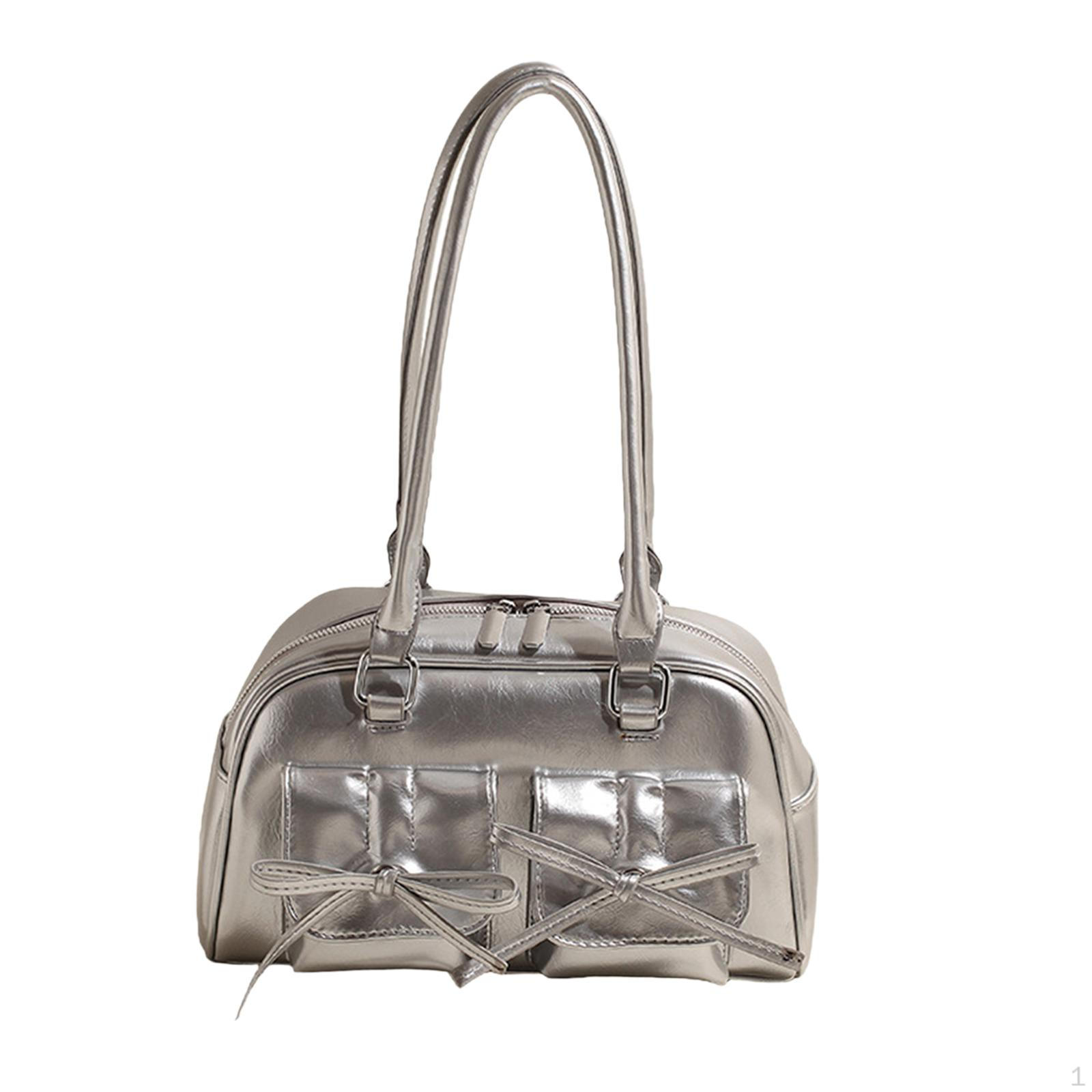 

Женская сумка через плечо из искусственной кожи с галстуком-бабочкой для работы и мероприятий серебряный
