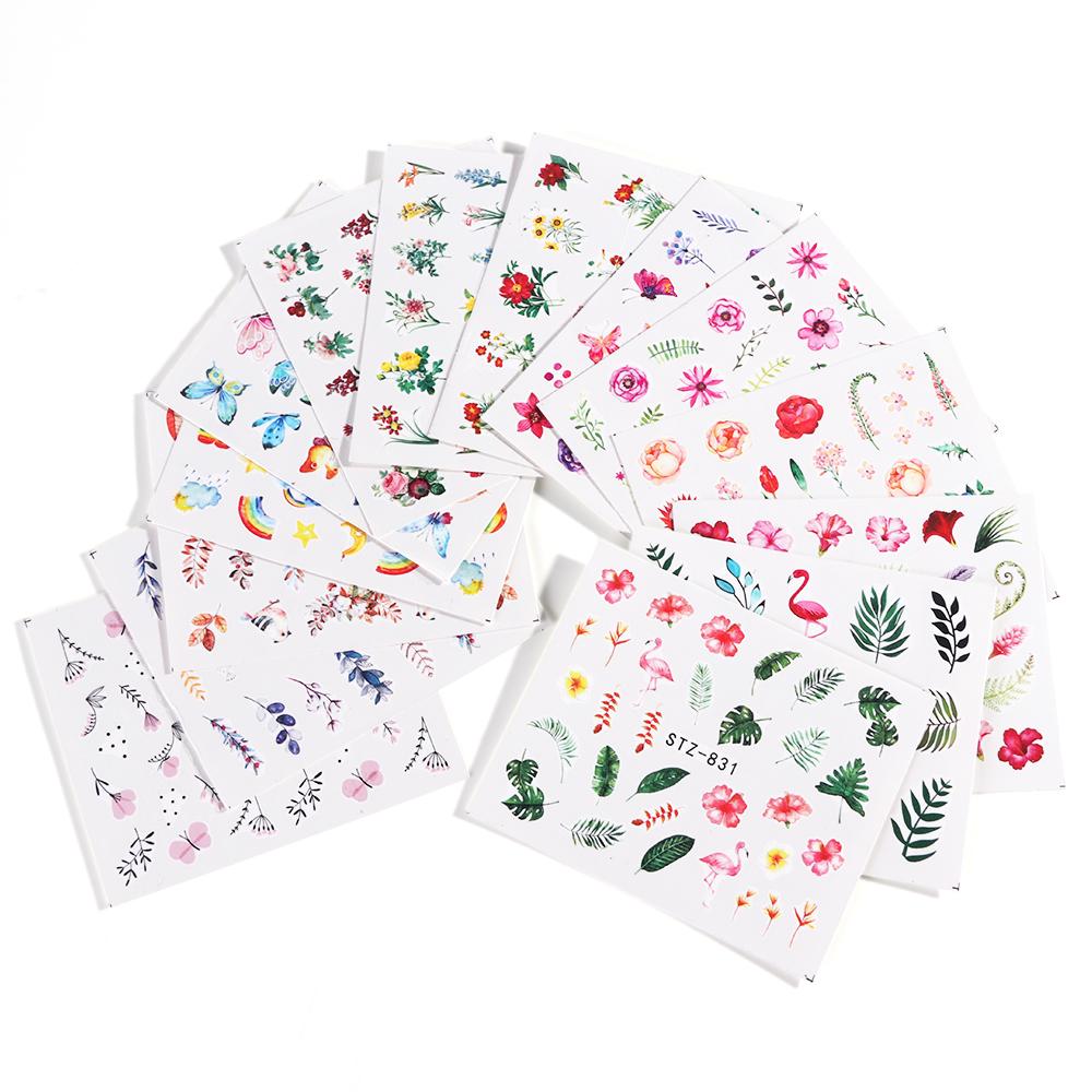 Water Nail Decal and Sticker Flower Leaf Tree Green Simple Summer Slider for Manicure Nail Art Watermark Tips