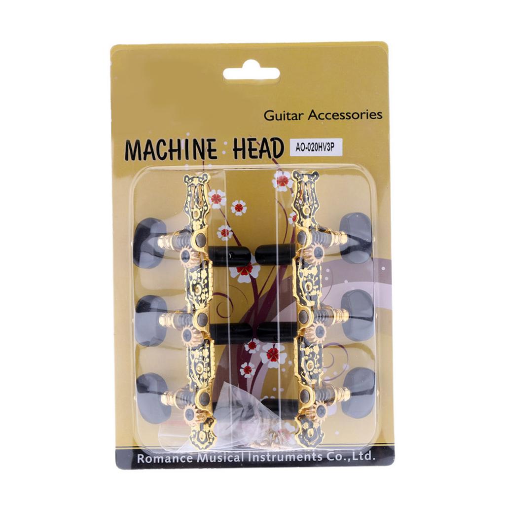 Alice AO 020HV3P 1Pair(Left + Right) Classical Guitar Tuning Key Gold  Black Plated Peg Tuner Machine Head(long) String