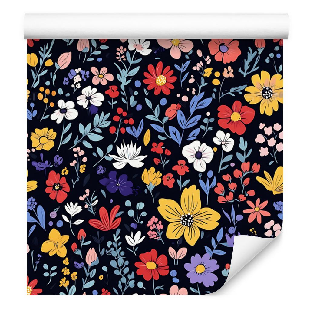 Cottagecore Flowers Wallpaper Navy Blue and Red for Living Room and Bedroom 50x1000