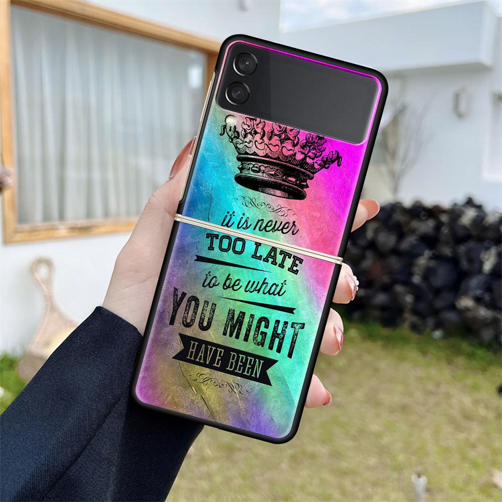 Luxusní pouzdro pro Samsung Galaxy Z Flip 4 3 5G černé PC pevné pouzdro na telefon módní zadní kryt ZFlip Funda princezna máma královna skořápka