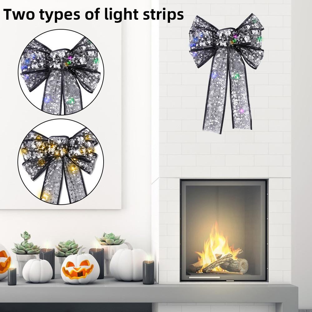 Halloween Stunning Bow Decoration With Glowing Skeleton And Pumpkin Designs For Parties Festive
