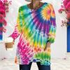 Women Plus Size Tie Dye Printed Round Neck Long Sleeve Loose Longline T Shirt With Pockets