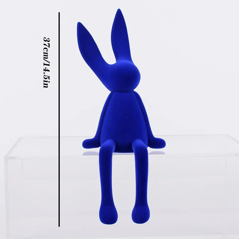 Resin Flocked Rabbit Statue Animal Sculpture Handmade Bunny Decor Cute Easter Gift Figurine Elegant Tabletop Ornament