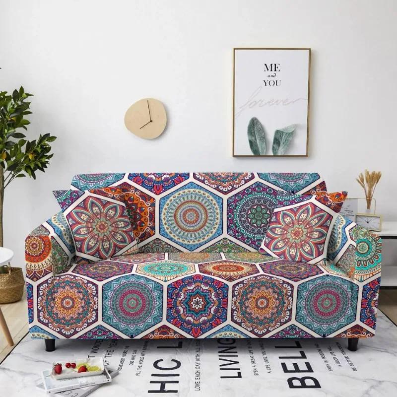 Elastic Sofa Cover for Living Room Stretch Mandala Printed Couch Cover Bohemian Non-Slip Sofa Slipcover Protector 1/2/3/4 Seater
