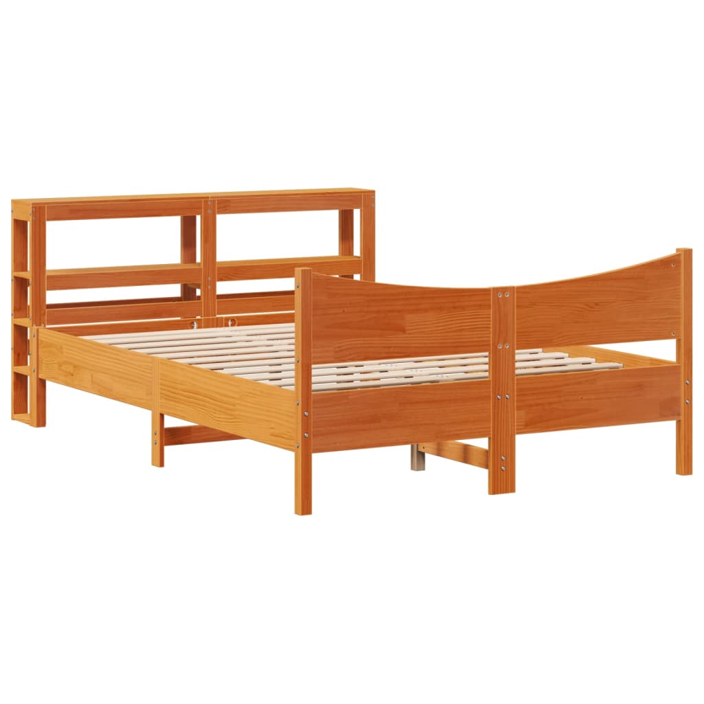 Solid Wood Bed with Headboard Wax Brown 140 X 190 Cm Pine