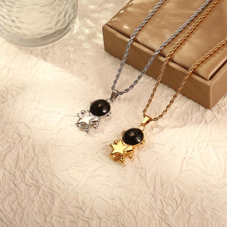 

Korean-Style Astronaut Couple Pendant Necklace - Valentine s Day Star & Moon Gift