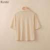 ZANZEA Women Casual Turn Down Collar Lace-up Loose Short Sleeve Blouse