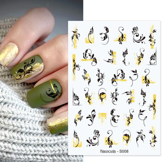 Nail Sticker Vivid Bright Ultra Thin Black White Leaves Flower Nail Tropical Geometry
