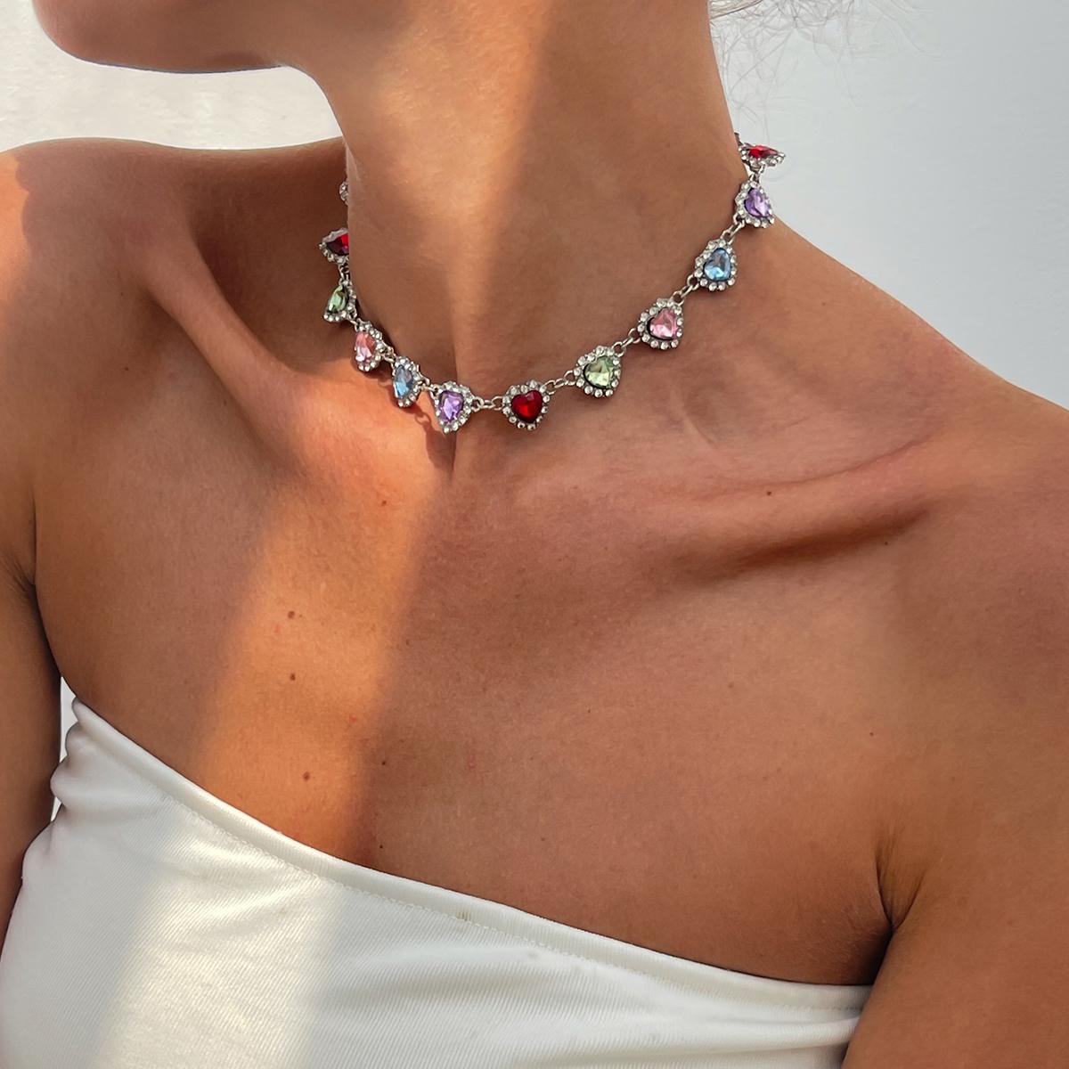 

Ingemark Luxury Love Heart Rhinestone Chain Necklace for Women 2026 New Wed Bridal Elegant Choker Aesthetic Neck Jewelry Gift