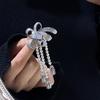 Tassel Dangle Pearl Brooch 4-5mm Freshwater Bowknot Motif Zircon Inlaid Polished Metal Luxury Accessory Fashion Brooches