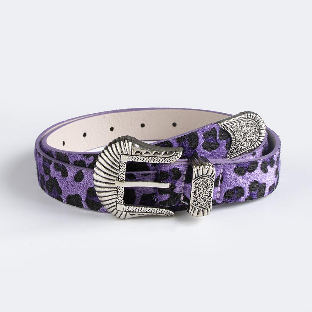 Faux Leather Western Buckle Belt For Women With Animal Print Design