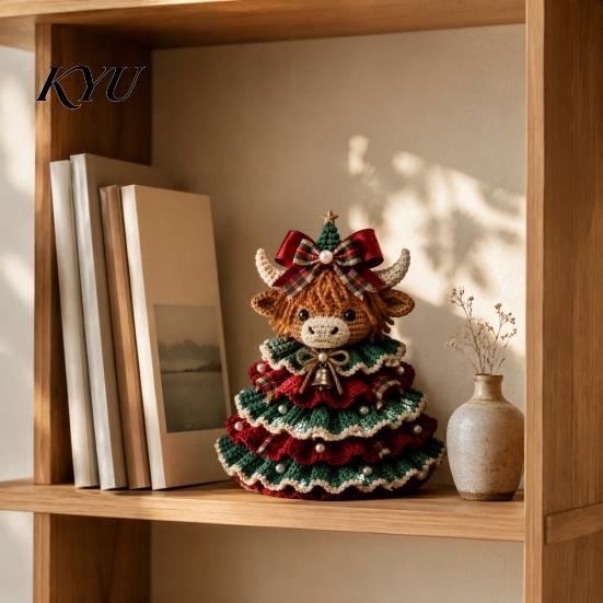 Step by Crochet Tutorial Animal Xmas Tree Kit, Christmas DIY Cute Parent Child Crafting Projects Highland Cow Forest Craft Kit for Beginners, Holiday