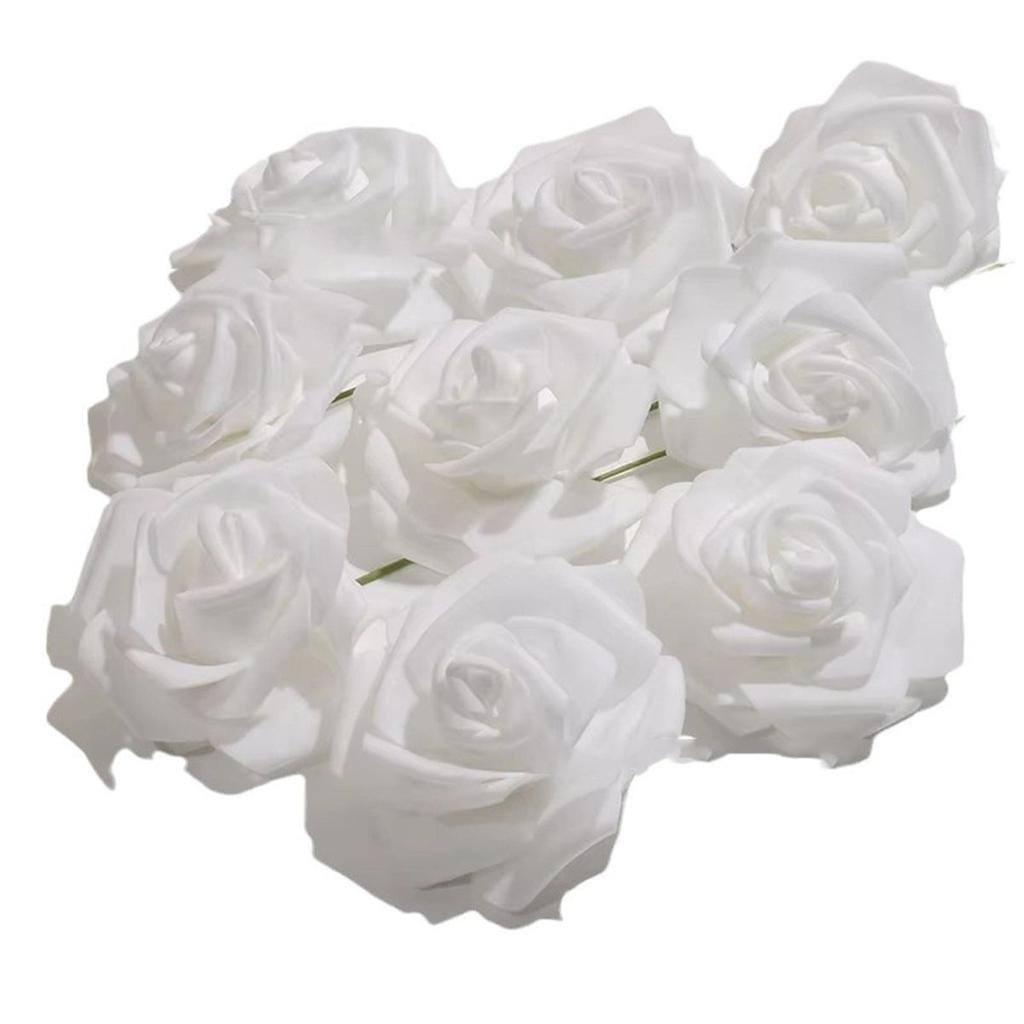 50 teile/pakete Weiß PE Rose Künstliche Blume Kopf Mit Stiel DIY Bouquet Hochzeit Party Dekoration Sammelalbum Liefert