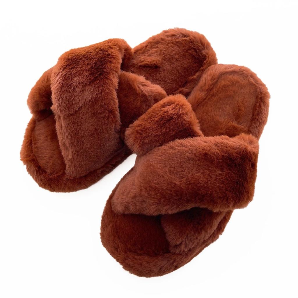 Kawashima Selkon TAUKO Faux Fur Cross Fur Red Size GS6085 Slippers, Brown, M,