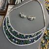 Large Bridal Emerald Earrings Necklace Set Zircon Micro-Inlaid Diamond Earrings Two-Piece Set