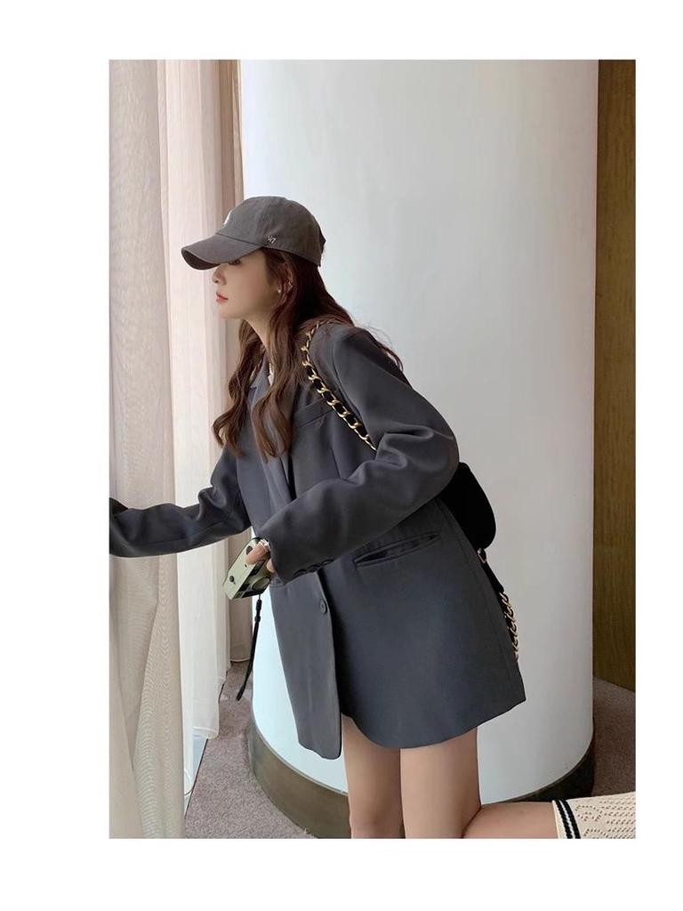 Women's Gray Petite Korean-Style Suit Jacket - Spring/Autumn 2025 Casual High-End Design