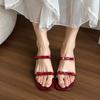 Fashion Fairy Style Bow Slippers Women's Block Heel New Summer Round Head with Skirt French Beautiful Mid-heel Flip-flops