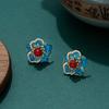 Enamel Floral Pearl Stud Earrings, Classic Vintage Style
