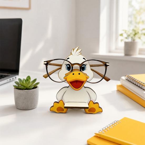 Cute Wooden Animal Glasses Holder, Cartoon Duck Dog Cow Sunglasses Display Stand, Desktop Eyeglass Holder Rack for Home Office Desk Decor