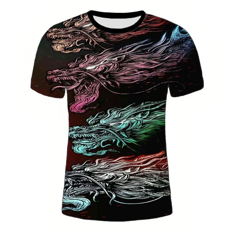 2024 Summer Fashion O-Collar 3d Printed Dragon Pattern Digital Printed T-Shirt Casual Personality Street Plus Size Loose Top