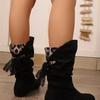 Fashion Fashion Lace Lace-Up Back Mid-Thigh Boots Women's Plus Size Suede Round Toe Sleeve Flat Skinny Boots