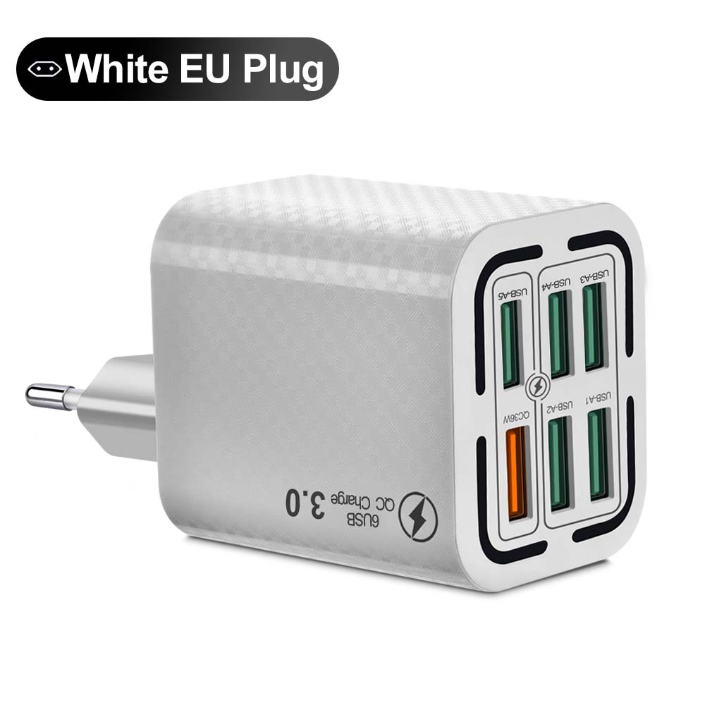 

6 в 1 USB зарядное устройство QC3.0 быстрая зарядка быстрое зарядное устройство для Samsung Oppo Xiaomi мобильный телефон зарядный адаптер EU/US/UK вилка EU Plug White
