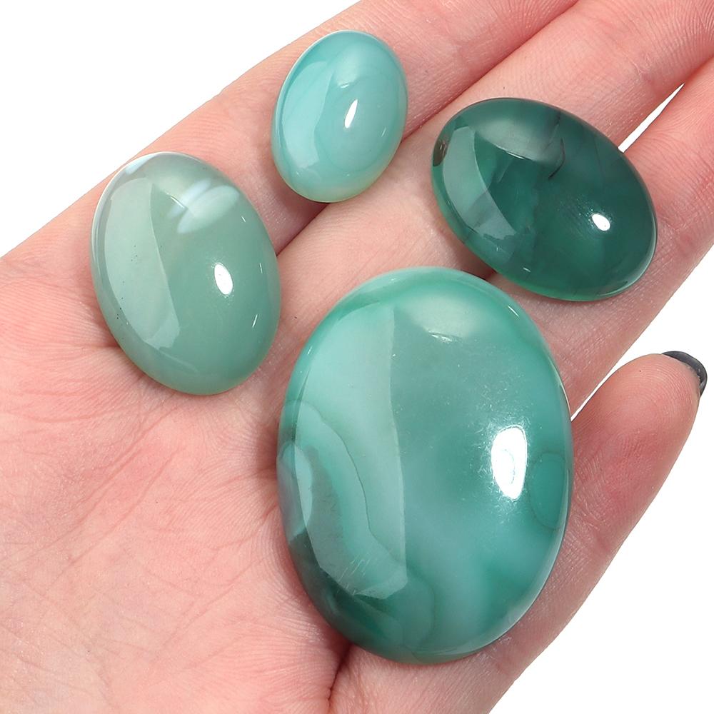 2-10pcs Natural Stone Cabochon Beads Oval Green Stripe Agate Loose Beads Cabochon Cameo For Jewelry Making DIY Necklace Rings