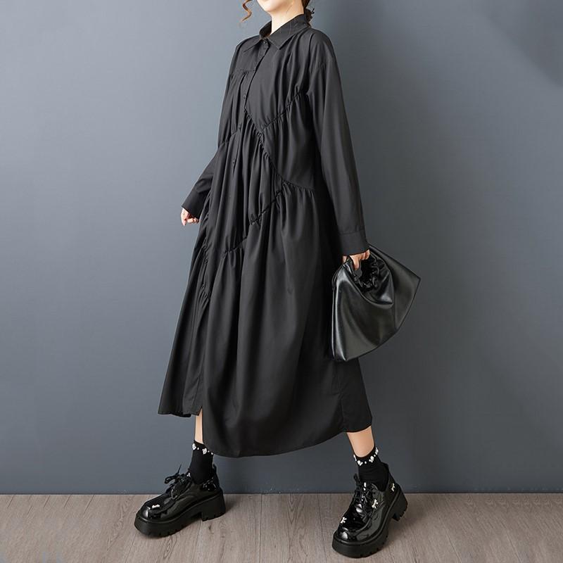 Long sleeve Plus size black vintage new in Dresses for women casual loose spring autumn shirt dress