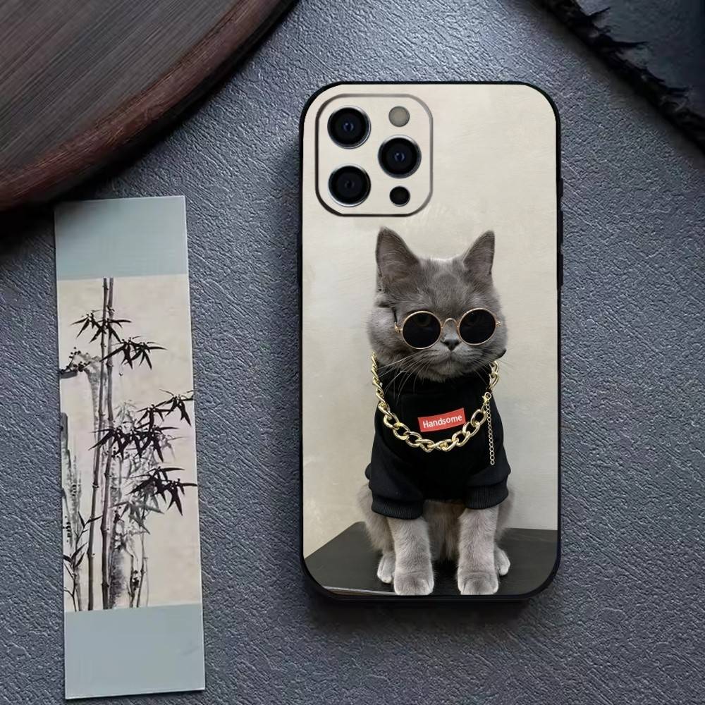 Funny C-Cute Cat Phone Case For iPhone 17, 16,15,14,13,12,11 Plus,Pro Max, Others Soft Black Cover