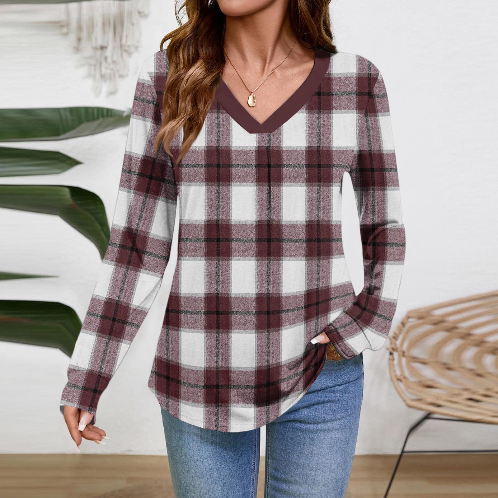 

Women Long Sleeve Tops Dressy Casual V Neck Tshirts Basics Tee Vacation Fall Fashion Clothes XL винный