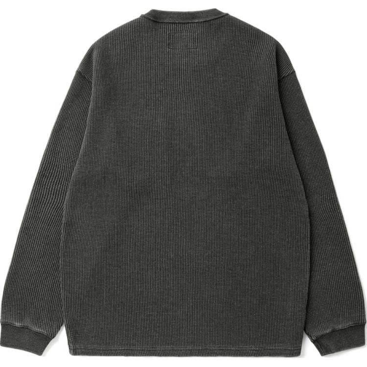 Carhartt WIP FW24 Logo Tag Pocket Dyed Waffle Long Sleeve T-Shirt Unisex Tops Charcoal-Gray CHXLTA242031N