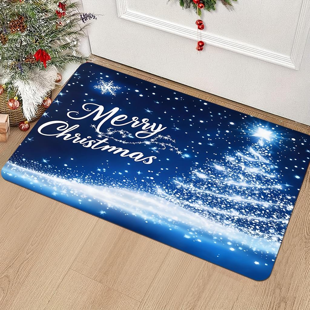 Merry Christmas Snowflake Welcome Doormat, Non-Slip Washable Fade-Resistant Rug for Indoor Outdoor Multi-Room Holiday Decor